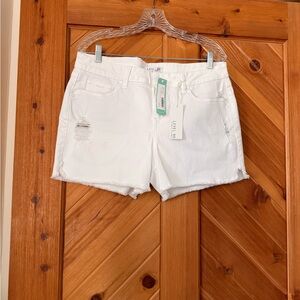 Level 99 White Distressed Frayed Hem Jean Shorts